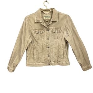 Eddie Bauer Unisex Corduroy Trucker Jacket M Tan 100% Cotton Button Up Pockets